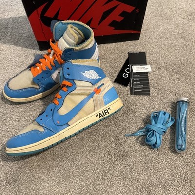 Size 10.5 Jordan 1 Retro OG x Off-White High UNC Virgil V.A.A. Alaska White Blue