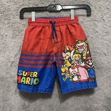 Nintendo Super Mario Kids Boys Medium Swimsuit Swim Trunks Mesh Lined