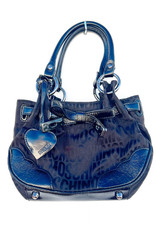 MINT MOSCHINO Nero Spellout Jacquard Pelle Verniciata Fiocco Hobo Bag Cuore Charm Y2