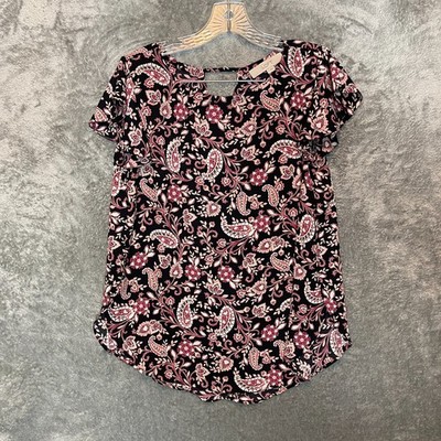 LOFT Women Paisley Floral Chiffon Office Career Flutter Sleeve Blouse Top S