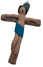 Cross Ceramic Clay Sculpture Folk Art 4" Crucifix Religious Christian