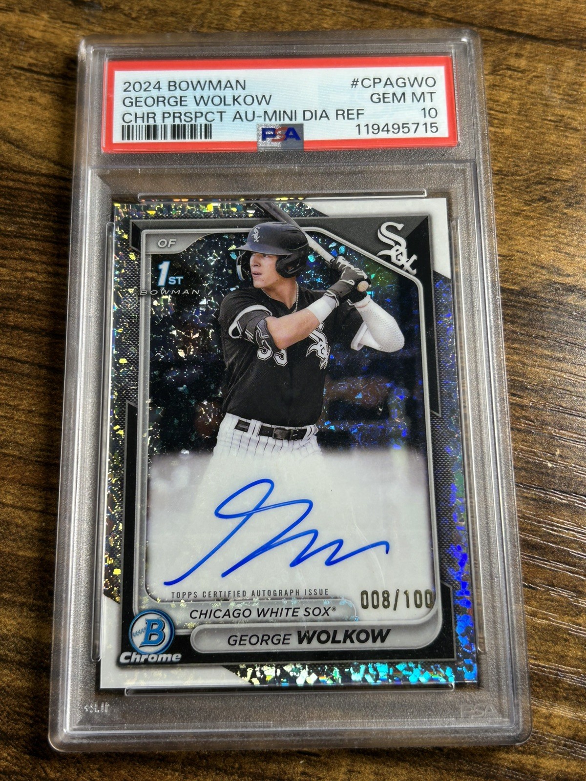 2024 Bowman Chrome 1st GEORGE WOLKOW Mini-Diamond  Auto Refractor /100 PSA 10