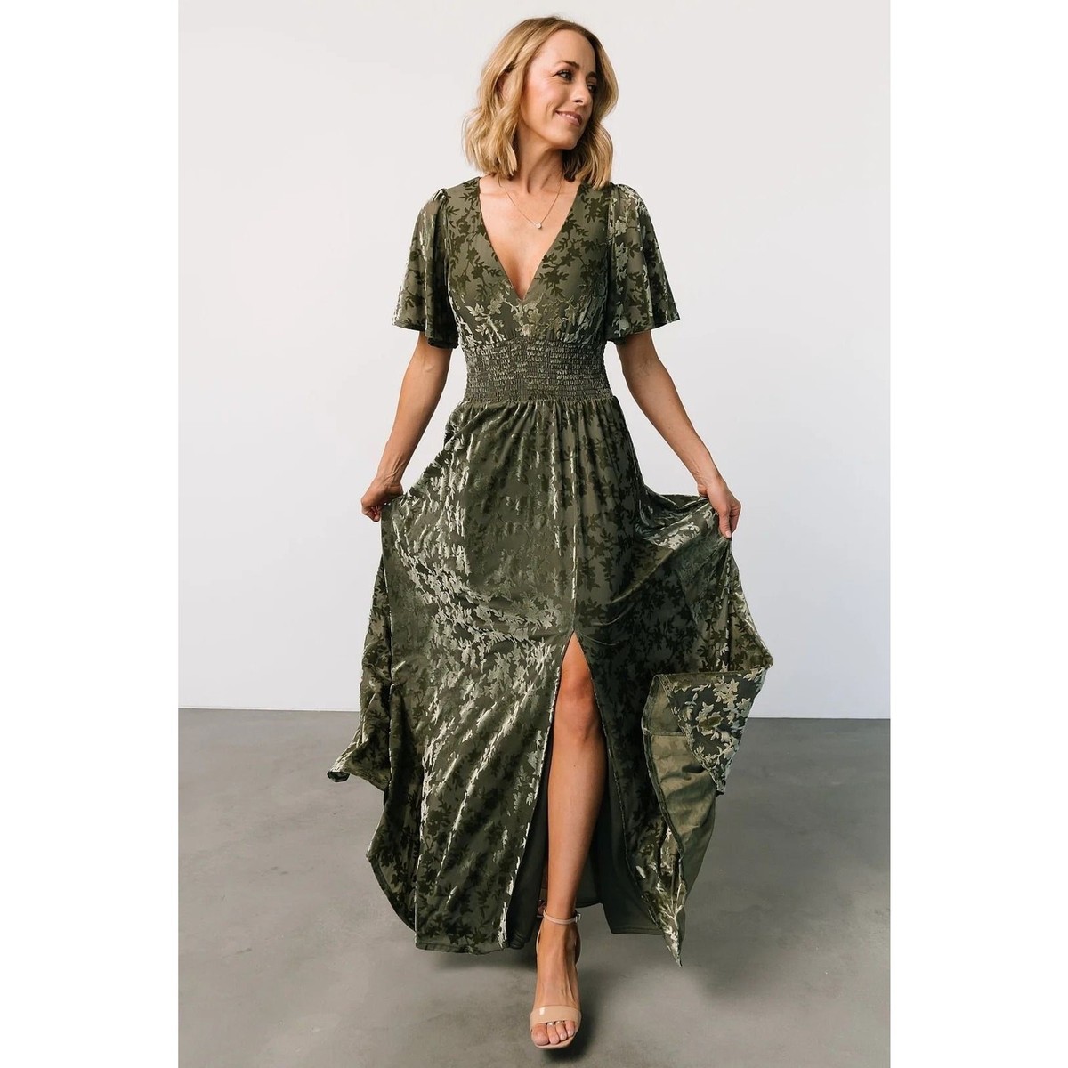 Baltic Born Veronica Velvet Maxi Dress in Dark Sage - Size Large | eBay