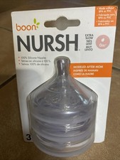    3 Pack: Boon Nursh Silicone Replacement Nipple Stage 1 Modeled After Mom NEW