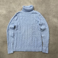 L.L.Bean Sweater Womens Medium Cable Knit Turtle Neck Jumper, Blue
