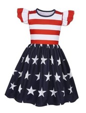 Girls Dresses Toddler Print School Outfits Kids 5-6 Years Red-striped Stars