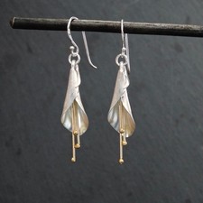 Flower Earrings, Brushed Silver Earrings, Gold and Silver, Mixed Metals, Floral