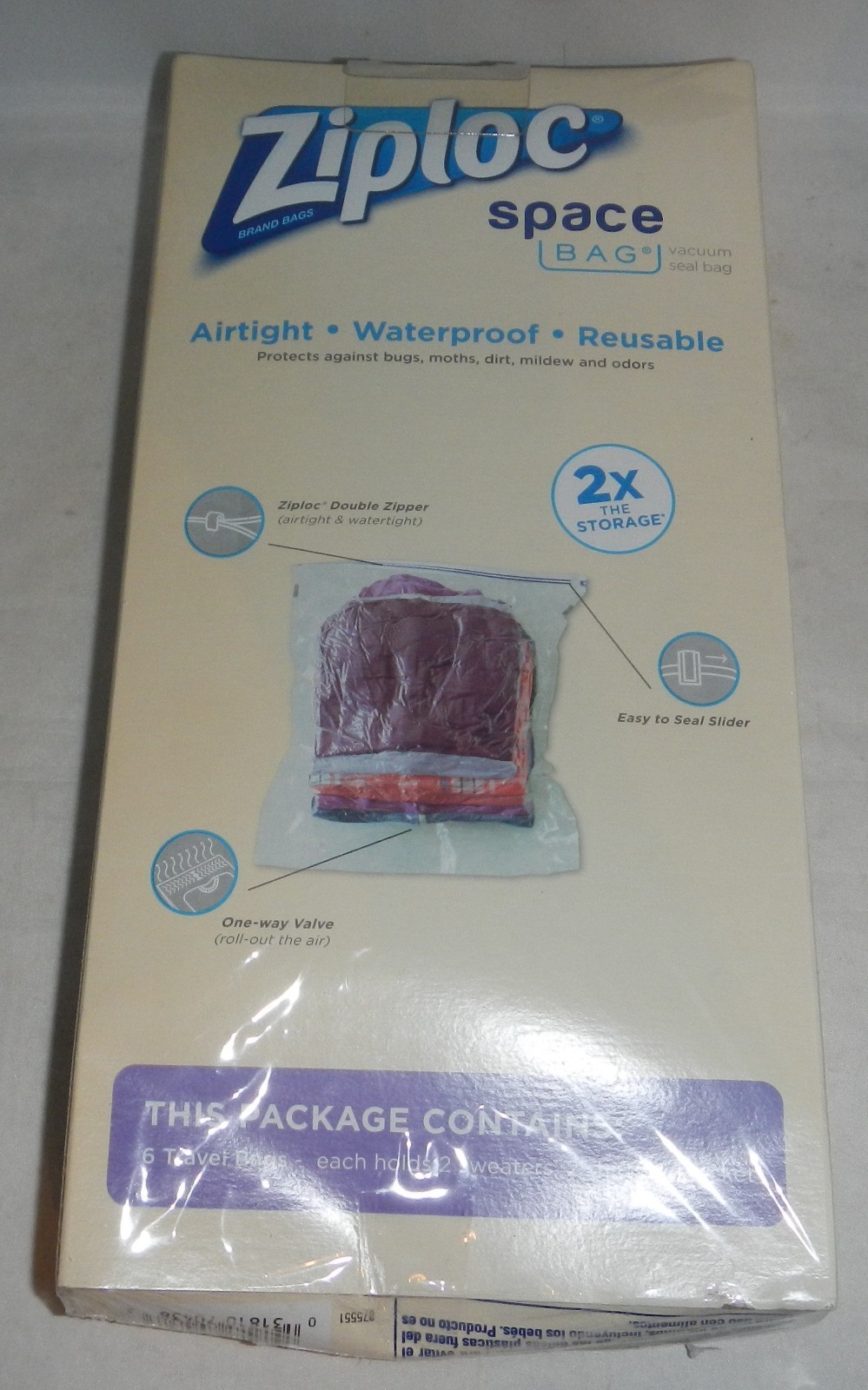 Ziploc Space Bags Travel Suitcase Size 6 Bags 18x22.5 Vacuum Seal Storage Bags