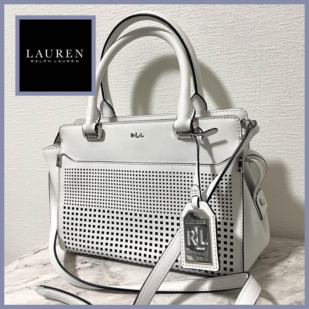 美白　LAUREN RALPH LAUREN 2way ハンドバッグ　ゴールド ローレンラルフローレン ハンドバッグ レザー チャーム付き