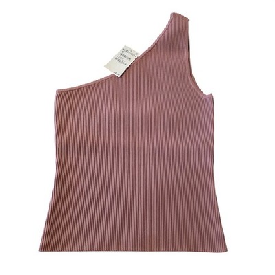 Open Edit Women M Purple Taupe One Shoulder Top Ribbed Knit       Asymmetrical