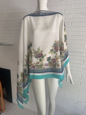 NWT Etro Made In Italy Asymmetric silk poncho with decorative  floral print.