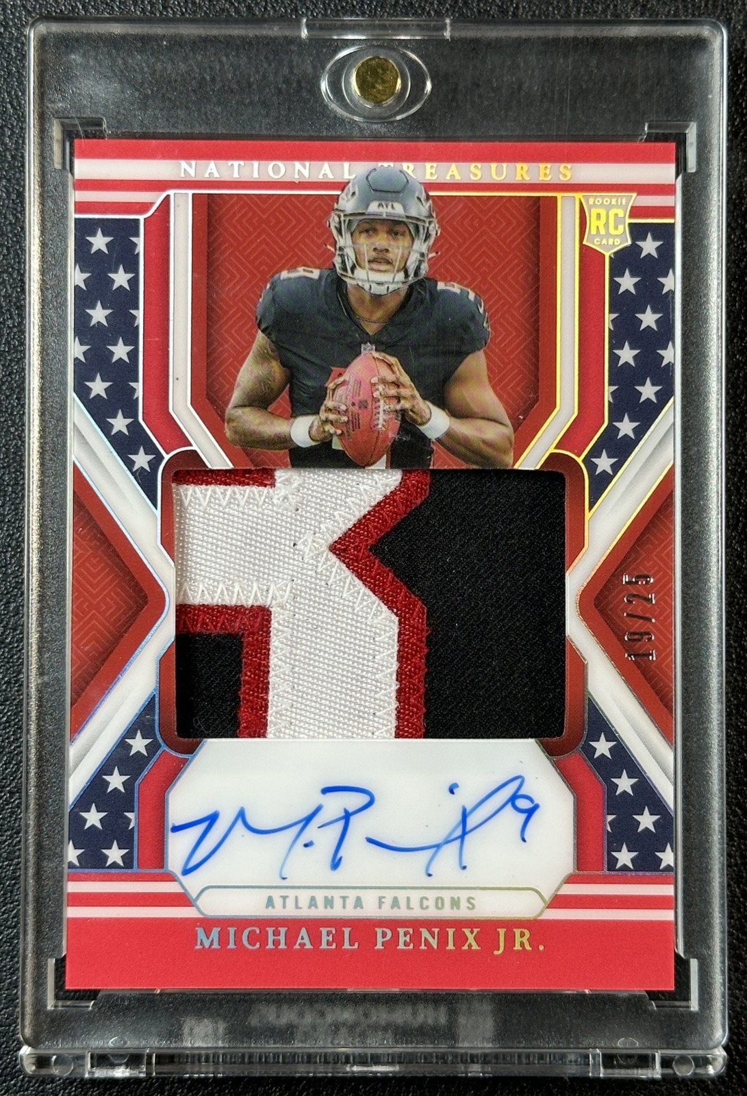 MICHAEL PENIX JR 2024 NATIONAL TREASURES 157 ROOKIE PATCH AUTO STARS STRIPES /25