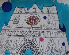Andr&eacute; Francis (1925-2019) (019) - watercolor - Saint John's Cathedral in Lyon