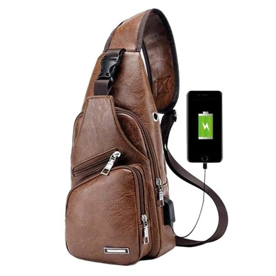 PU Leather Sling Crossbody Bag for Men Small Shoulder Pack Cross Body Chest B... - Image 1 of 4