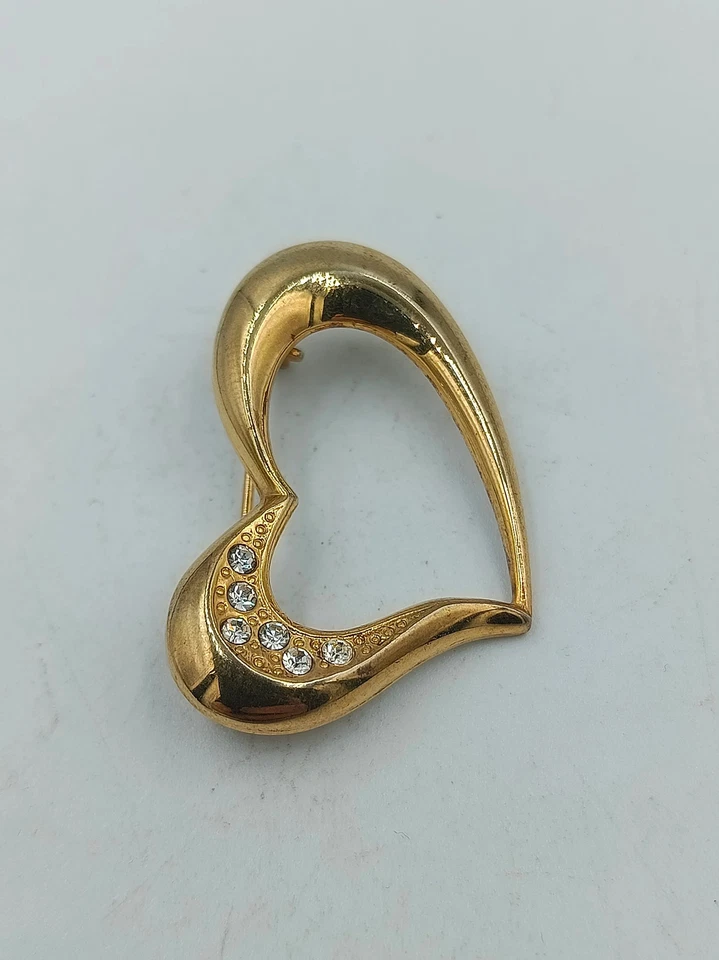 Herz Brosche vergoldet mit Strass elegant romantisch goldfarbener Schmuck - Bild 2 von 4