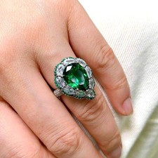 Natural Green Emerald 3.00Ct Pear Cut Charm Halo Wedding Ring White Gold Plated
