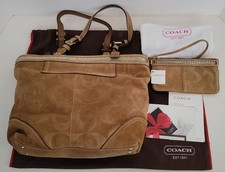 COACH SIGNATURE PURSE H0693-10442 Hazel Brown Suede Tote Bag w/ Wristlet NEW TAG
