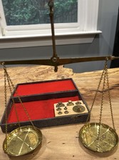 Antique Vintage Style Brass Balance Scales w Box & Weights