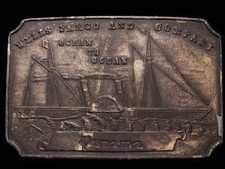 JF23143 VINTAGE 1970s WELLS FARGO COMPANY - PANAMA BRASSTONE BELT BUCKLE