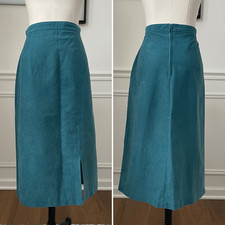 Vintage 70s Sears Brushed Fabric Teal A-Line Midi Skirt M