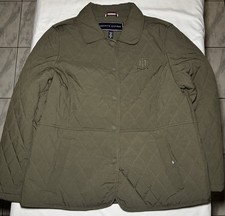 Tommy Hilfiger Women's Quilted Button Jacket with Pockets-Olive Size M NWOT