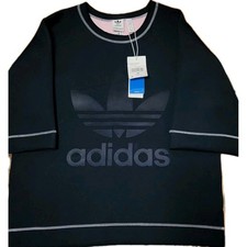 NWT Adidas Pullover Sweatshirt Three Stripe Womens Medium 25x22 Spandex Big Logo