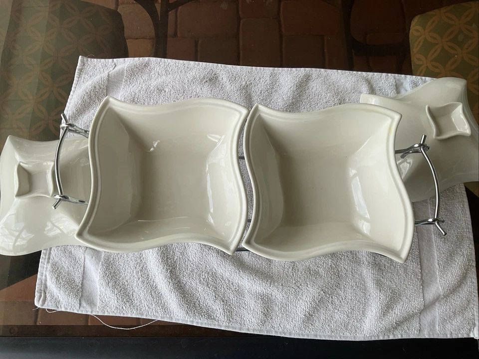 DOUBLE Siena by Godinger Bone (2) 1 Qt Pinwheel Casseroles With Warmer Stand - Image 4 of 4