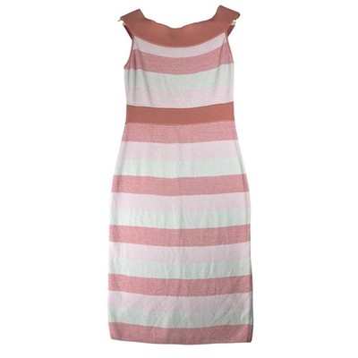 Eva Mendes NY&C Pink Striped Knit Sheath Dress Medium NWT Boat Neck Sleeveless