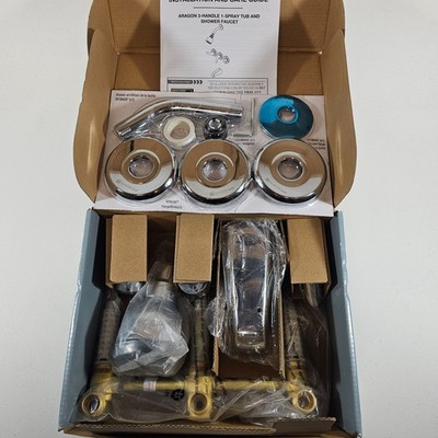 Glacier Bay Aragon 3 Handle Tub Shower Faucet Chrome HD834X-0001 Open Box Comple