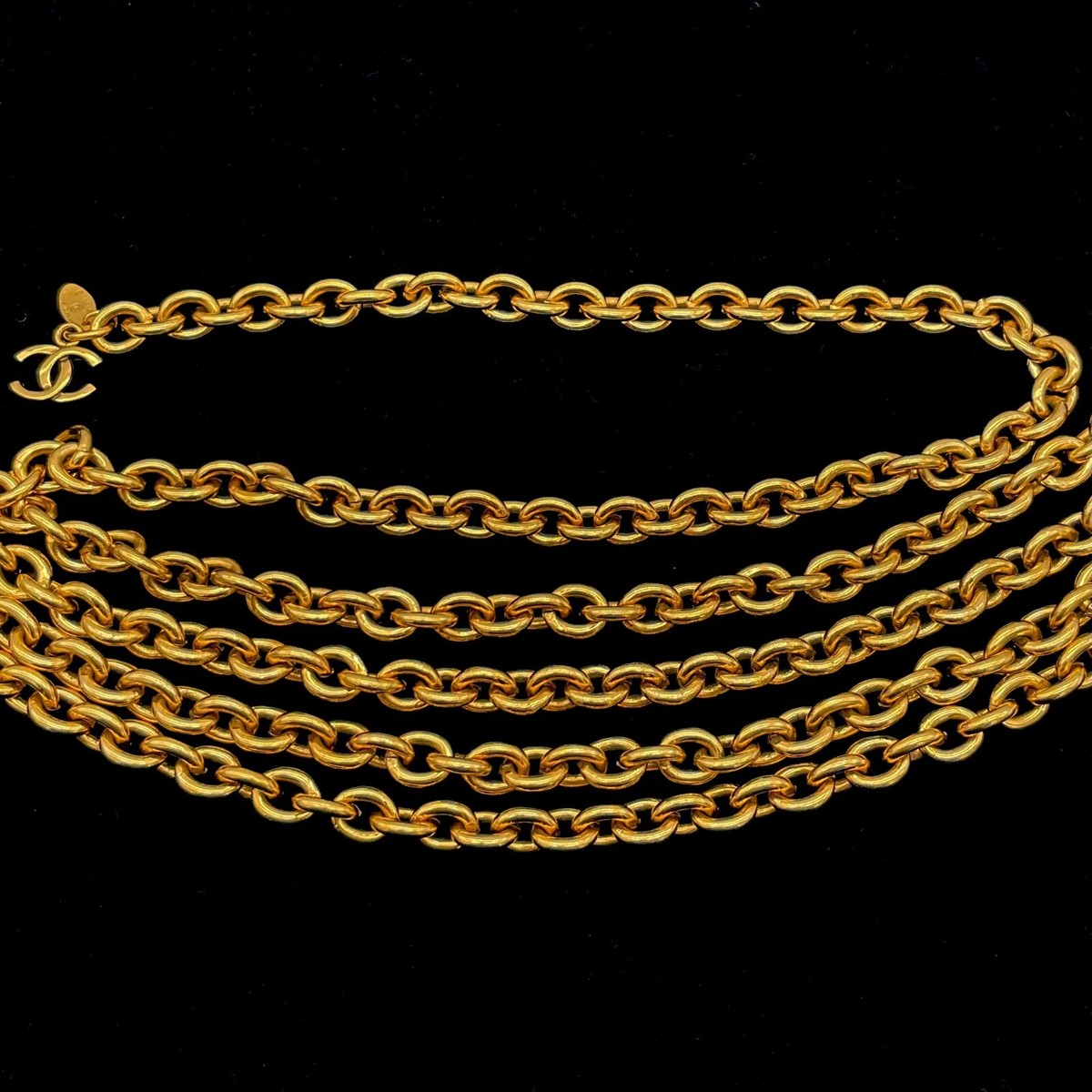 RAREAuth CHANEL CC LOGOS Triple Chain Style Gold-Plate Belt 