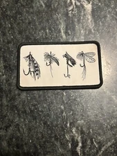 Fly Fishing Flies Hook Patch PATCH RARE Vtg Iron On 4” Trucker Hat Outdoor Vest