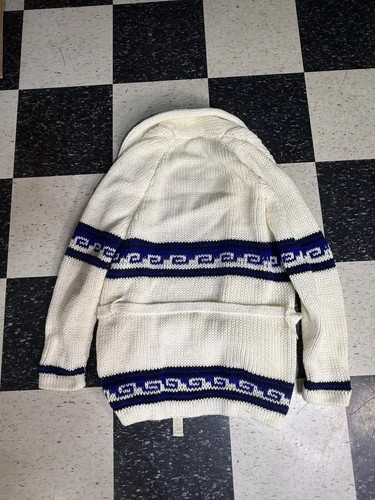 Vintage 70s Belted Acrylic Shawl Collar Cardigan Hand Woven Men's Sz L - Picture 9 of 9