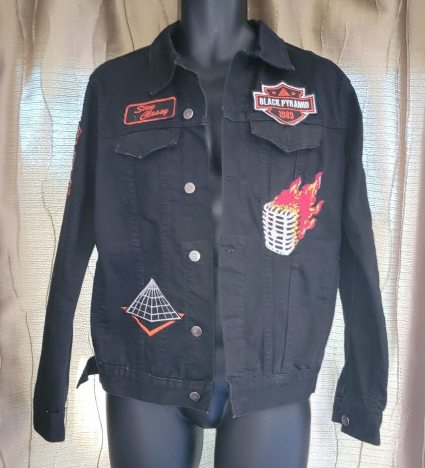 Black Pyramid Patch Embroidered Cotton Denim Jack… - image 3