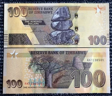 Zimbabwe 100 Dollars 2023 / 2024 Banknote World Paper Money Currency UNC