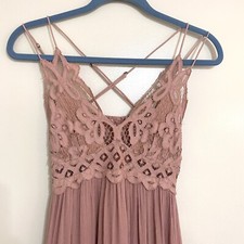 Free People Adella Maxi Floral Lace V-neck Strap Back Dress Pink Size S
