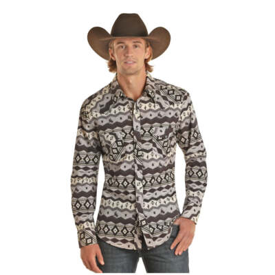B2S7058 Rock & Roll Dale Brisby Rodeo Print Long Sleeve Snap Shirt NEW
