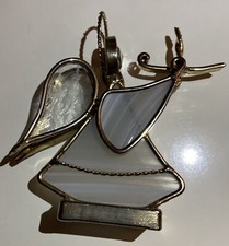 Free Standing Leaded Stained-Glass White Angel W/Halo Holding Candle 4  