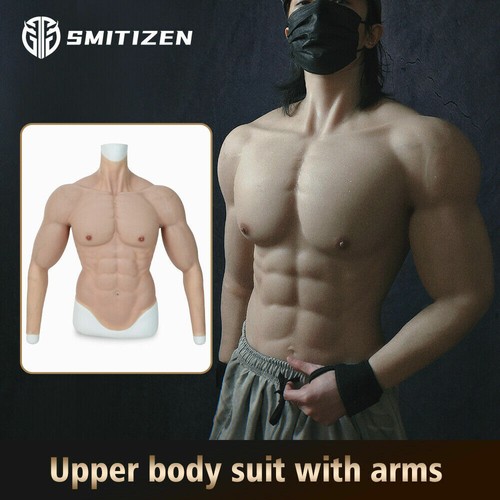 Bruce Men Silicone Fake Chest Muscle Body Suit Abdo for Cosplay Costume