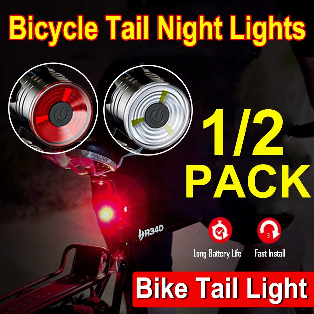 1 2PCS Rear Bike Lights Tail Light Red White Taillight Battery
