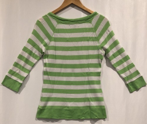Ralph Lauren Active White/Green Striped Waffle-Knit Tee Sweater Top (Size M) - Picture 3 of 11