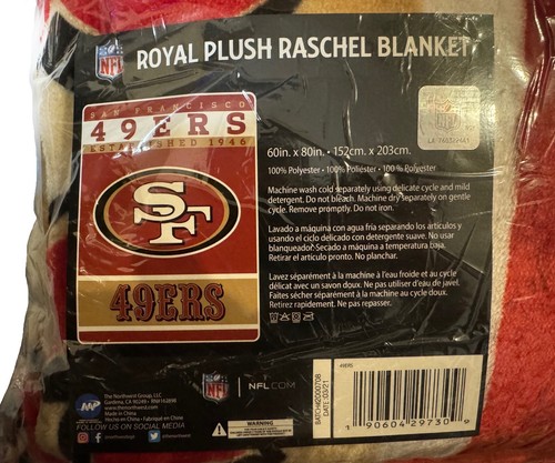 NFL San Francisco 49ers Royal Plush Raschel Blanket 60"x80" - Picture 3 of 5