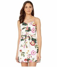 $150 J.O.A. Women White Floral Belted Square-Neck Sleeveless Casual Dress Size S