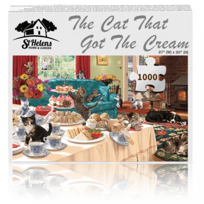 High Quality 1000 Piece Jigsaw Puzzle With A3 Poster The Cat That Got The Cream
