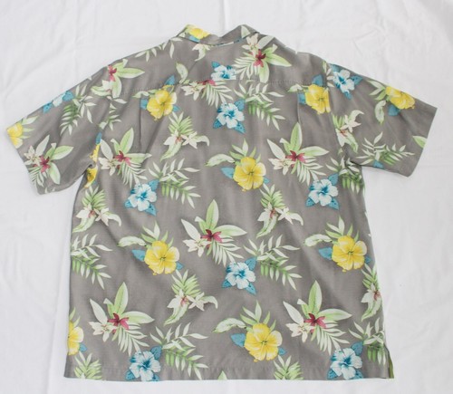 TOMMY BAHAMA Hawaiian Button SS Shirt Floral Men's XL X-LARGE Gray SILK Original - Picture 6 of 8