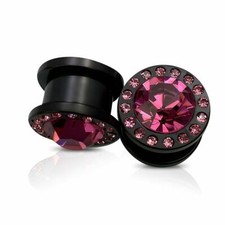 CZ Centered Black Surgical Steel Screw Fit Plugs- Sold as a Pair