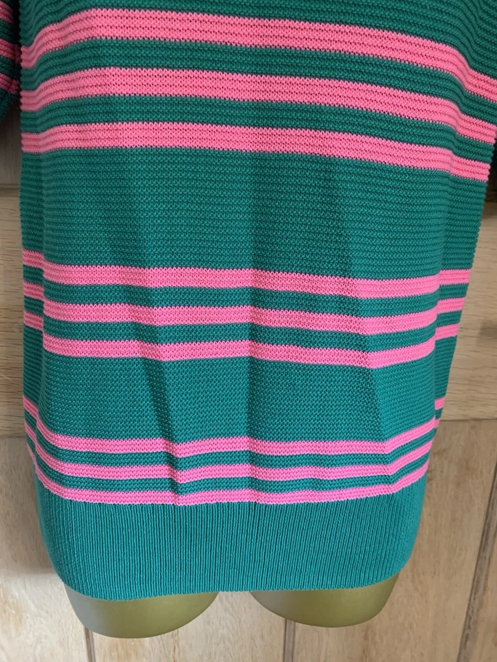 Jersey LK Bennett Tejido a Rayas Talla S UK 8 10 Verde Rosa Ligero Manga Corta Foto 3 de 4