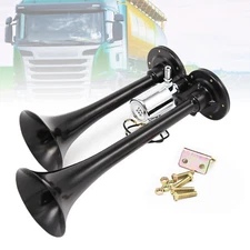 12V/24V 300DB Black Train Air Horn Dual Trumpets for Truck/Car/SUV Loud Sound