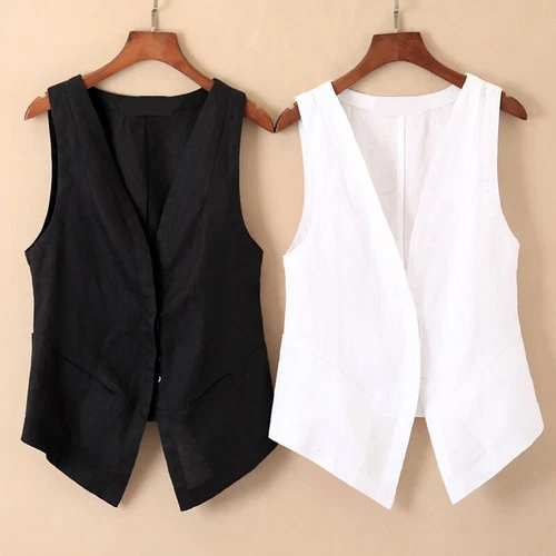 Women's Fashion Short Vest Casual Button Breathable Summer Thin Waistcoat Gilet - Picture 3 of 10