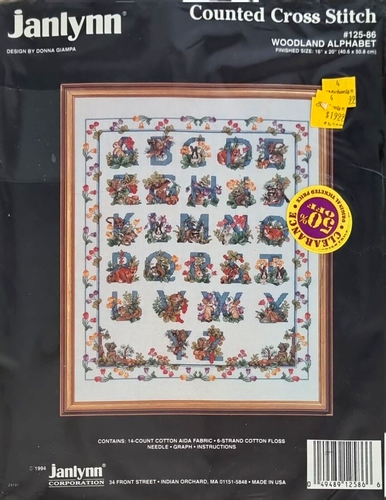 Janlynn WOODLAND ALPHABET Counted Cross Stitch Kit Animals **VINTAGE / RARE** - Picture 4 of 8