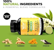 100% Natural Turmeric & Ginger Supplement Inflammation Relief Joint Brain Health